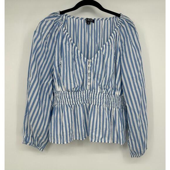 J. Crew Striped V-Neck Blouse in Blue and White - Picture 4 of 9